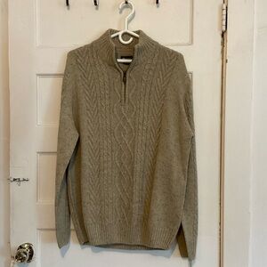 Haggar Men's Cable Knit Zip Sweater in Oatmeal